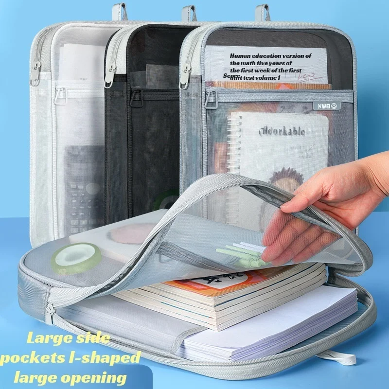 

Paper Storage Zipper Transparent Tote File Bag for Elementary School Students Book Bag