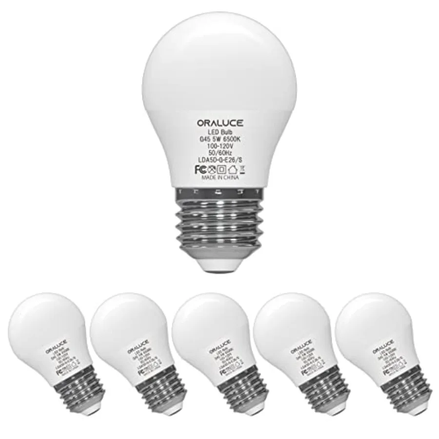 A15 LED Bulb 5 Watts 6500K, 40W Equivalent Table Lamp Bulb, E26 Standard Screw Base G45 Shape Small Light Bulbs for House Light