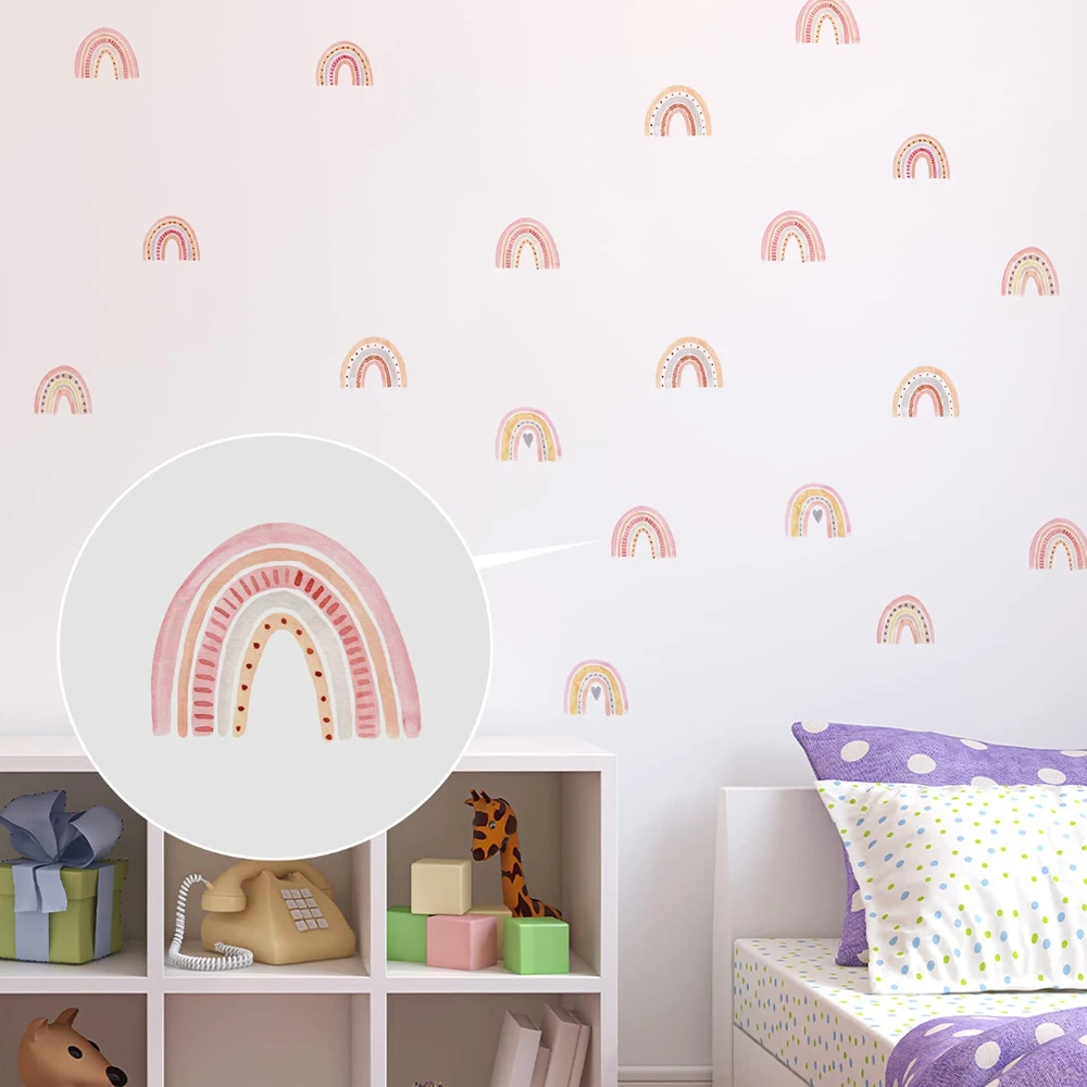 Boho Polka Pink Rainbow Removable Wall Stickers Nursery Art Decal Home Decoration Baby Room Girls Bedroom Vinyl Poster