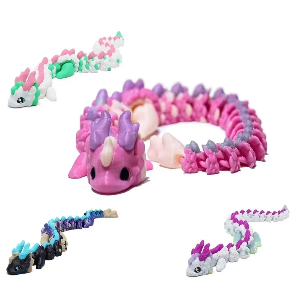 

Long Haired 3D Printed Dragon Home Office Movable Joint Dragon Model Toy Gradient Multi-color Dragon Action Figure