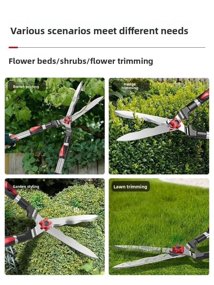 Садовники используют газонокосилку для отделки цветов и травы. Один секатор в руке, оставляет без мертвых ветвей.