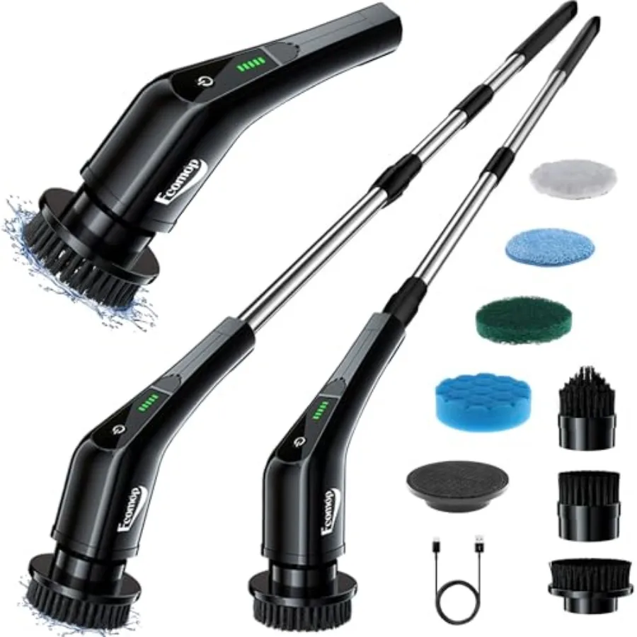 

2025 Upgraded Electric Spin Scrubber Shower Scrubber with Long Handle Cordless Electric Cleaning Brush 400 RPM Dual-Speed IPX5