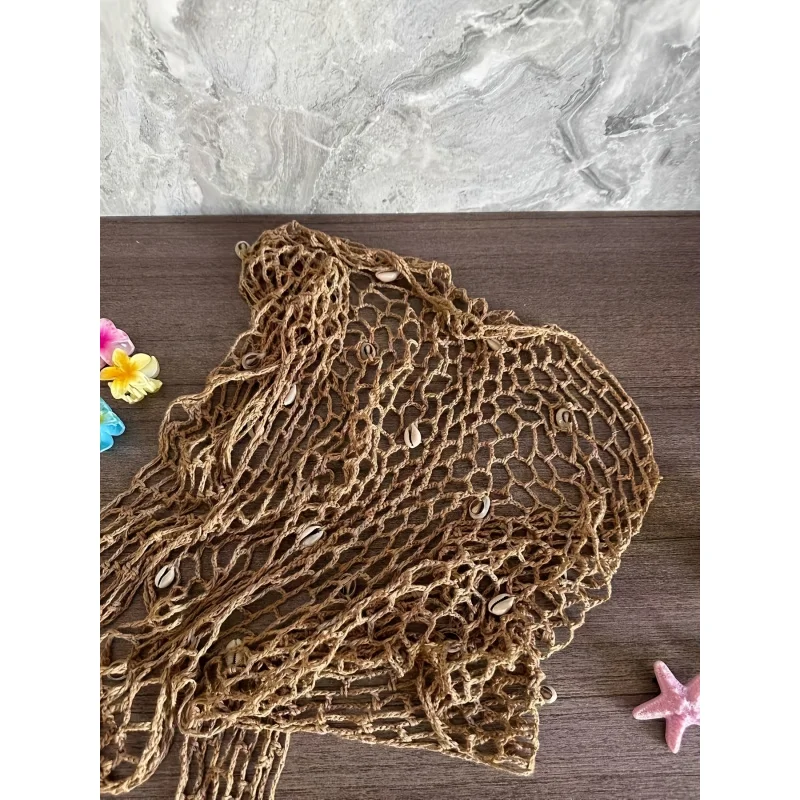 Women Irregular Fishnet Crochet Sarong Wrap Skirt Tassel Bikini Cover Up Boho Beach Swim Cover Up