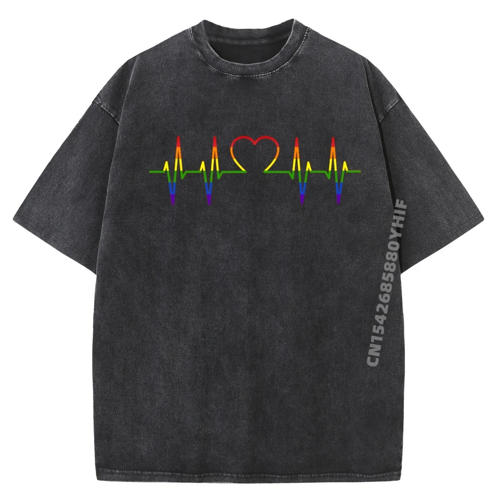 

CSD Gay Pride Love Wins Queer Rainbow Heartbea LGBT Graphic T Shirts Female Printed Tshirts Funky Washed Shirt