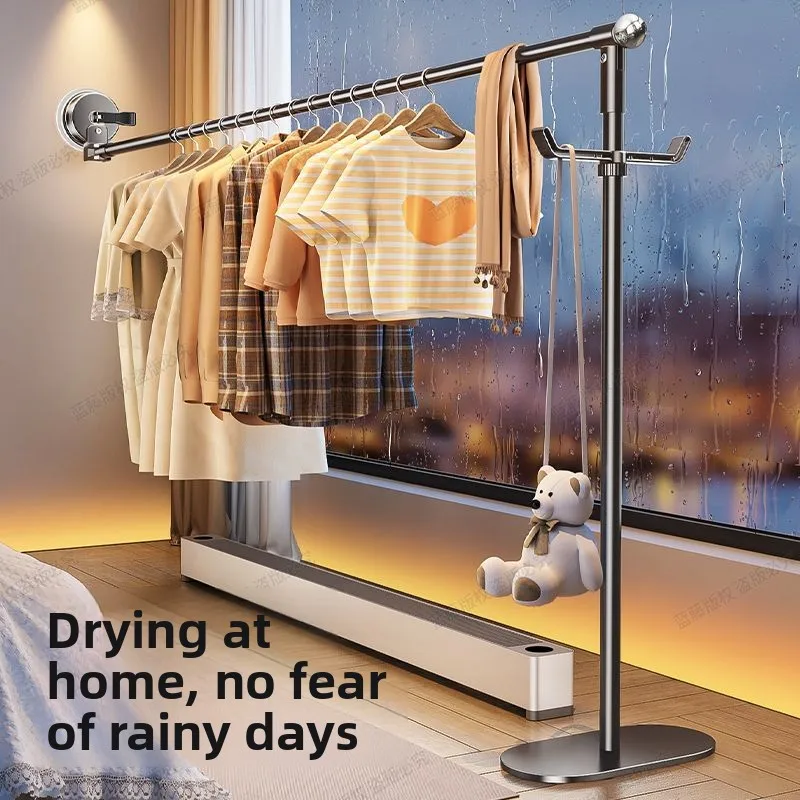 Suction Cup Foldable Clothes Drying Rack, Retractable Telescopic Drying Rod, No Drilling Balcony Small Laundry Hanger
