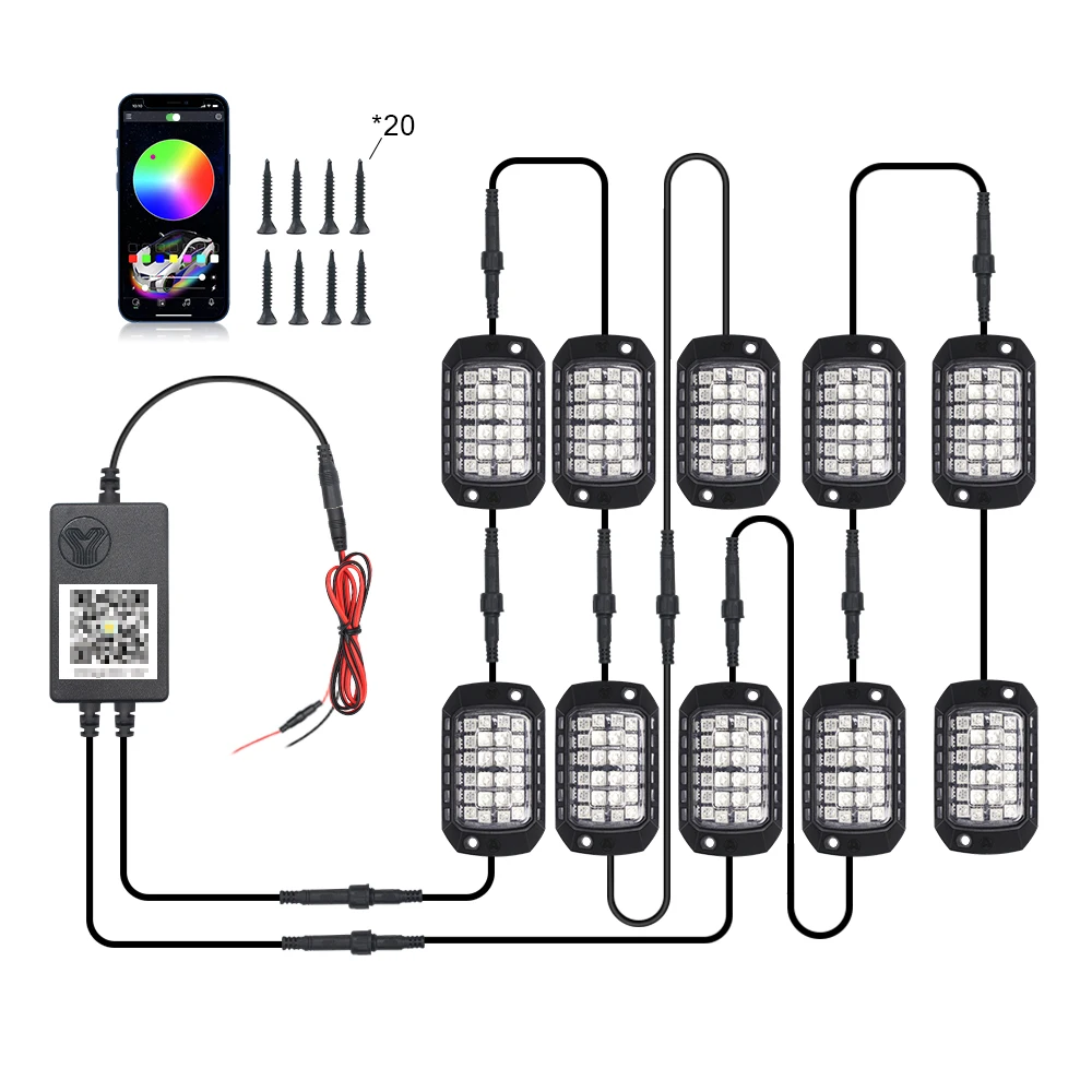 Fccemc Rock Lights Remote APP Control RGB 3D Objektiv LED für Offroad RZR SUV ATV UTV Jeep Neon Underbody Undergolw Auto Chassis Licht 3