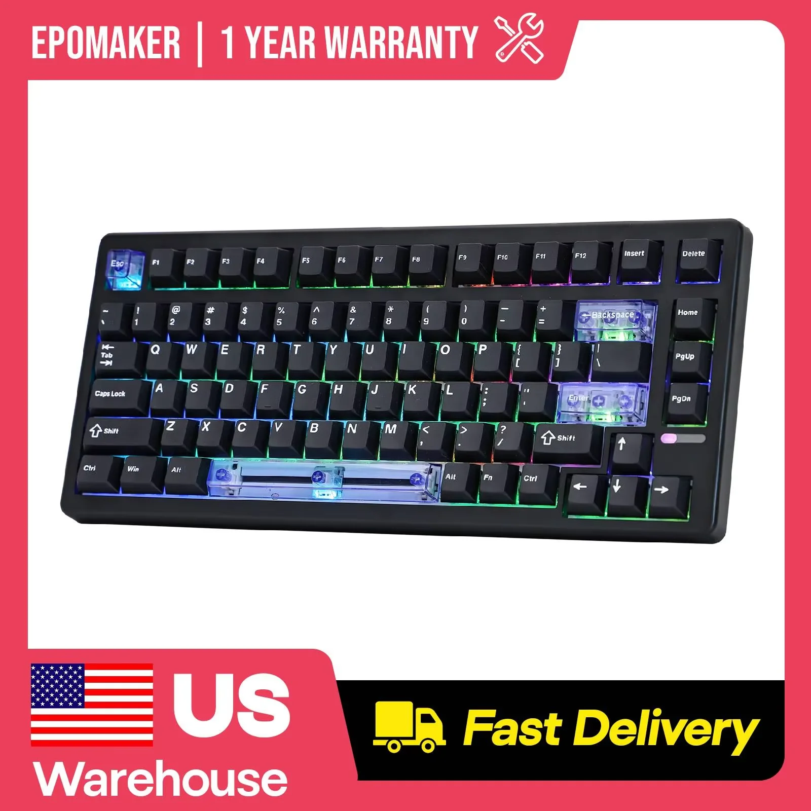 EPOMAKER HE80 75% QWERTY US Layout Hot-Swap Gasket Wired Hall Effect Mechanical Keyboard with DKS & SOCD