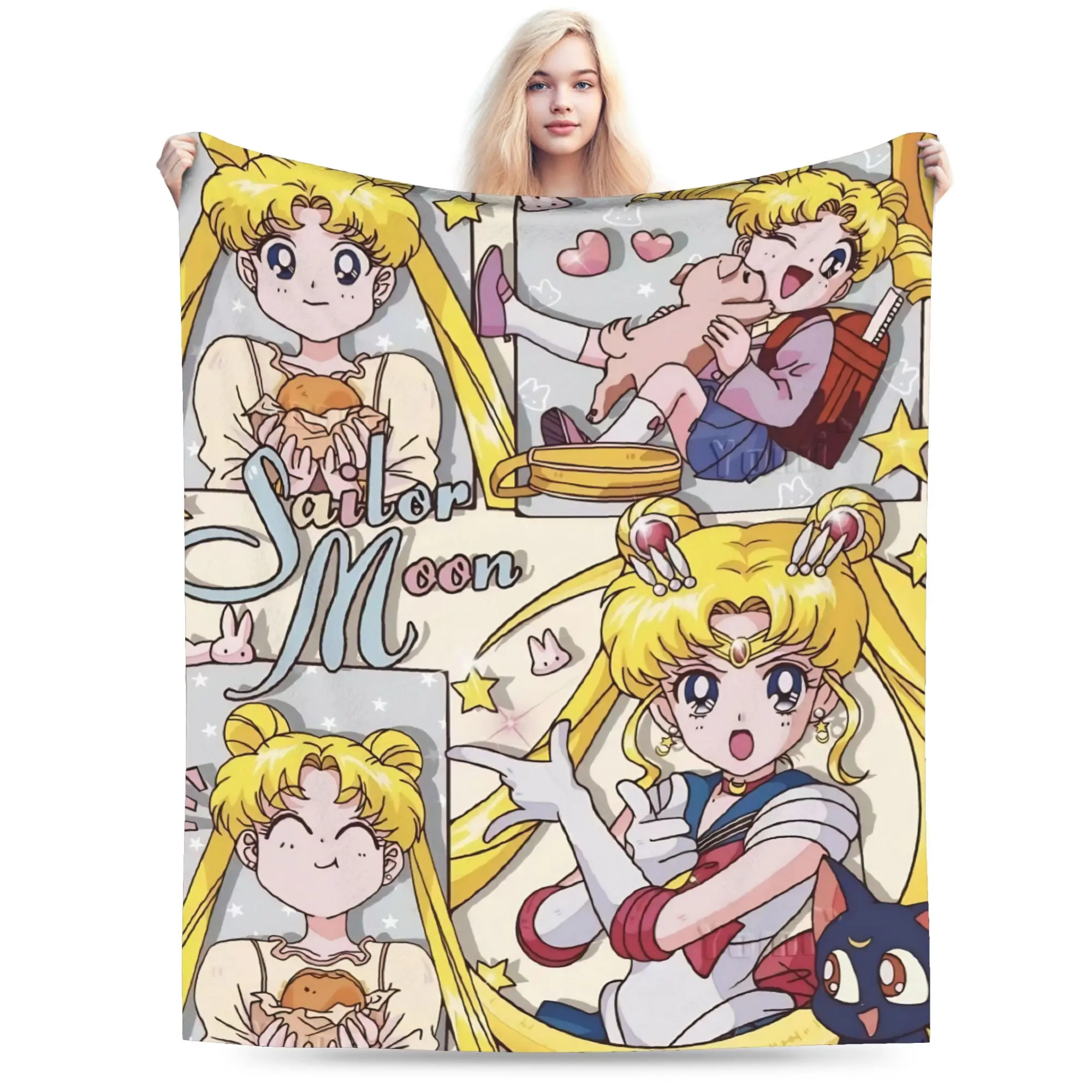 Anime S-Sailors M-Moons Blanket Flannel Decoration  Portable Lightweight Thin Throw Blanket for Bedding Outdoor Rug Piece