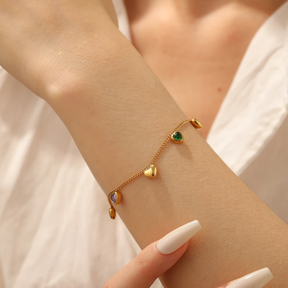 الفولاذ المقاوم للصدأ الملونة جولة الزركون النحل الحشرات القلب سوار سيدة الاتجاه الجديد الكلاسيكية المعصم سلسلة مجوهرات جلامورو