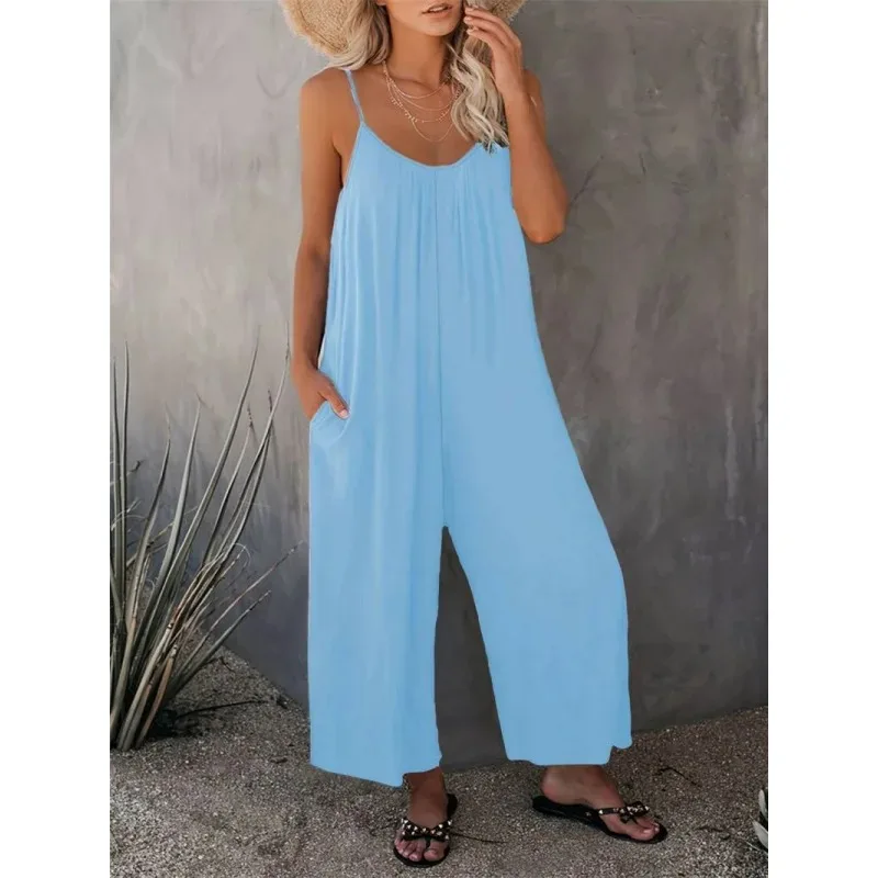 

European and American Cross-Border Loose Casual Women's Plus Size Comfortable Strap Jumpsuit