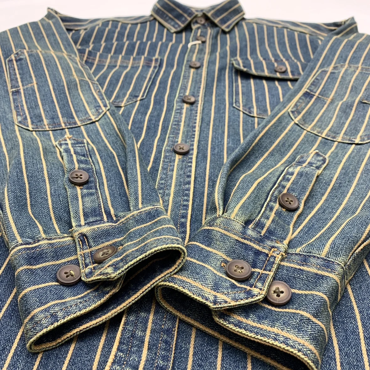 Heavy wash to make old striped shirt men's heavy chunky cargo denim jacket Autumn vintage Amei khaki coat