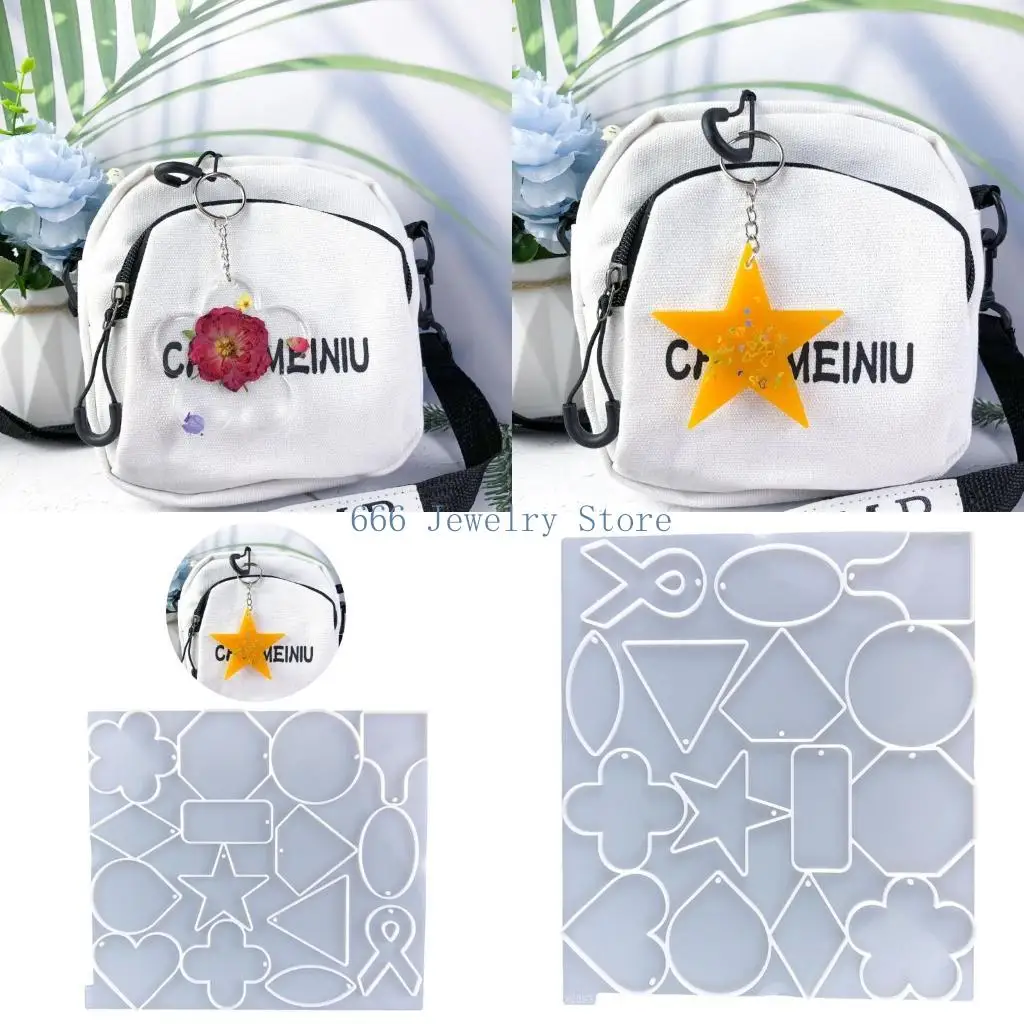 F2TD Personalized Keyring Mould Flexible Silicone Key Chain Mold Customizable Geometric Shaped Keychains Making Mould