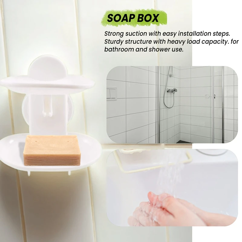 

Double Soap Dish Strong Suction Soap Holder Cup Tray For Shower Bathroom (White)