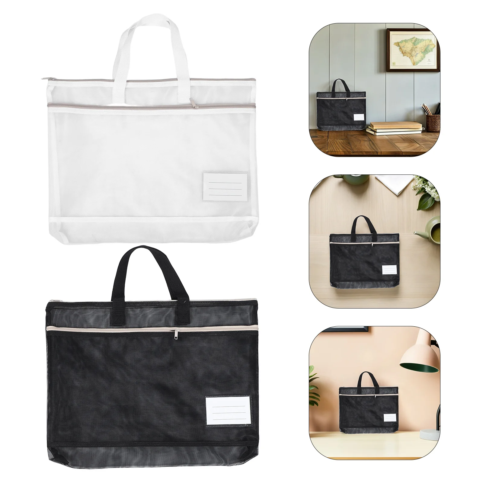 

2Pcs A3 Large Capacity Zipper Document Bag Nylon Mesh Organizer Handle Storage Pouch Travel Office Poster Painting Folder