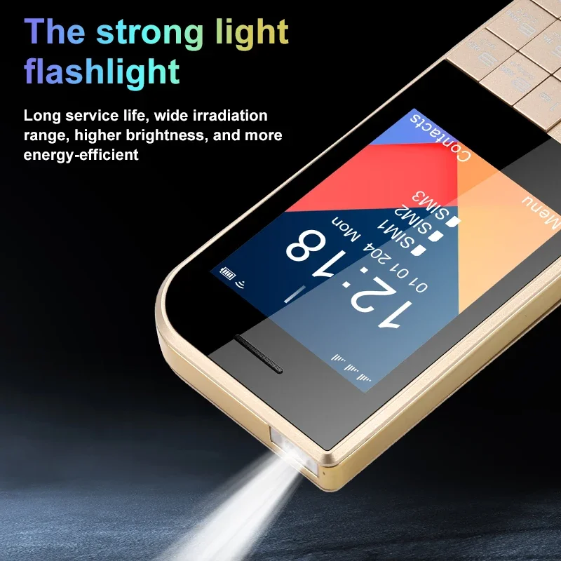 Ponsel Tua Saku Ultra Ramping 2.8 Inci Senter Layar Besar Bluetooth 3 Kartu SIM Tombol Panggilan Cepat FM Ramah Anggaran SOS Cal