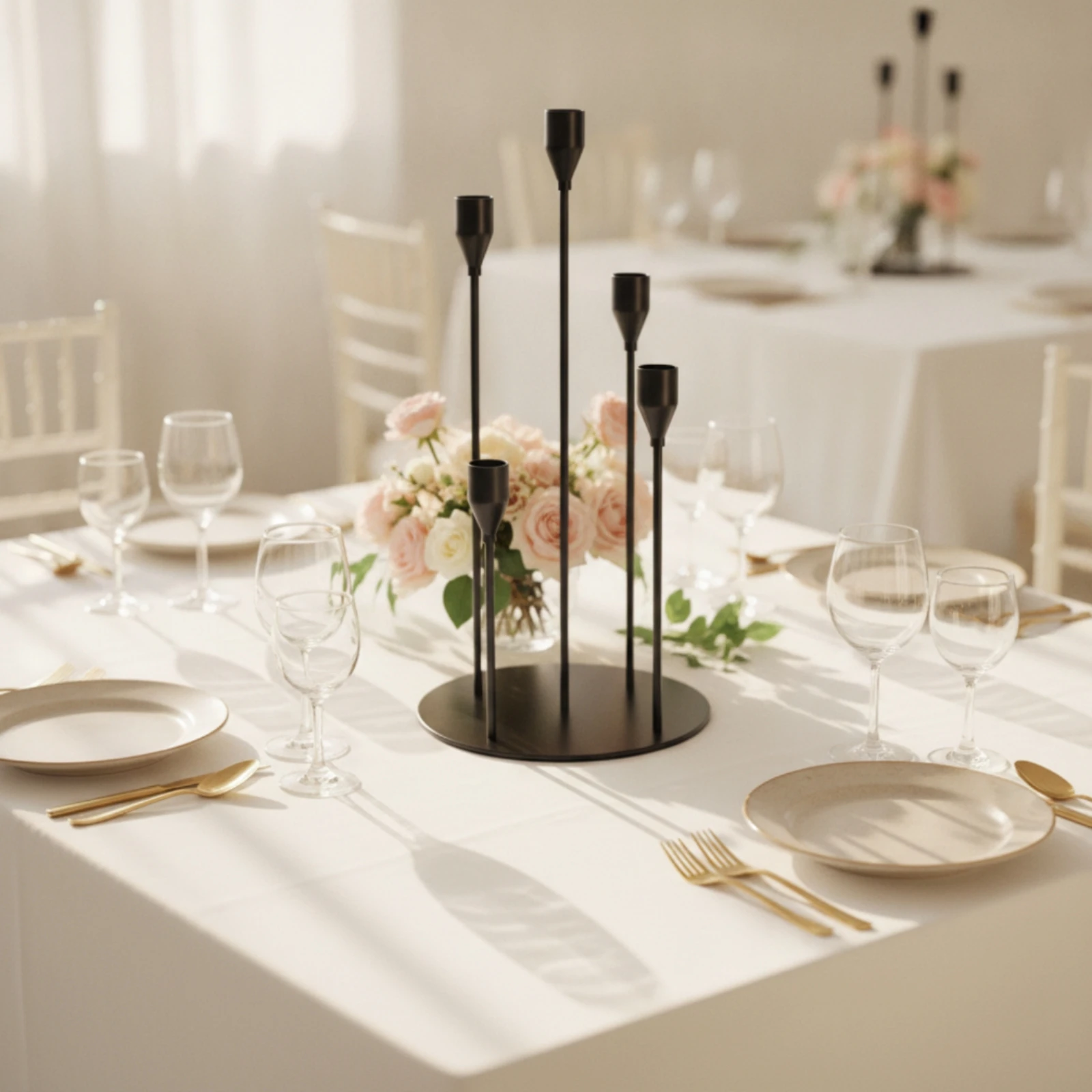 5-Arm Candelabra Multi-Height Five-Arm Candelabra Taper Candle Holder Minimalist Candlestick Holder Stand Modern
