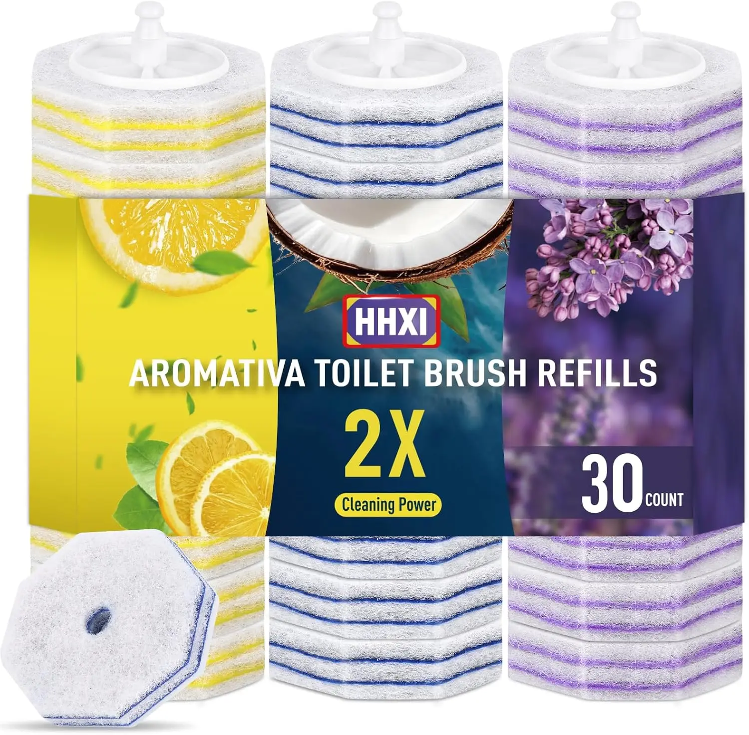 

Сменные насадки для туалетных ёршиков 30Ct, ароматизированные, двухслойные чистящие подушечки, одноразовые головки для ёршиков с ароматами лимона, голубого океана, лаванды