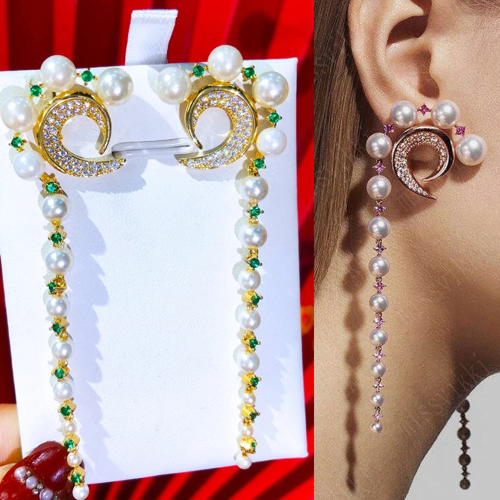 

Missvikki High Quality Luxury Long Pearls Pendant Earring Enthusiasm Jewelery for Women Fashion Wedding Daily Earring Jewelry