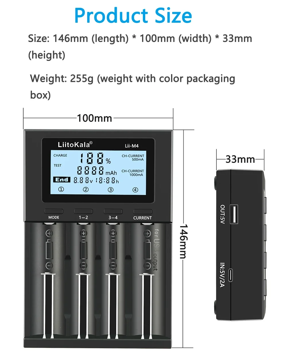 5 sztuk Lii-M4S Lii-M4 LiitoKala 18650 inteligentna ładowarka wyświetlacz LCD dla 26650 21700 18500 20700 21700 16340 CR123A AAA bateria