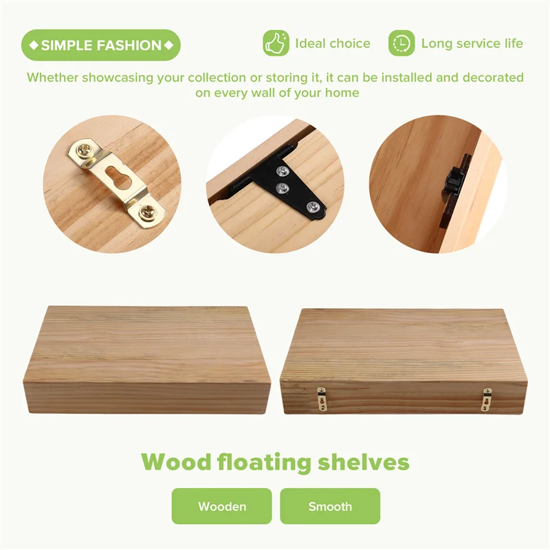 A38M Solid Wood Floating Shelf With  Compartment Wall-Mounted Storage Rack Home Decor B
