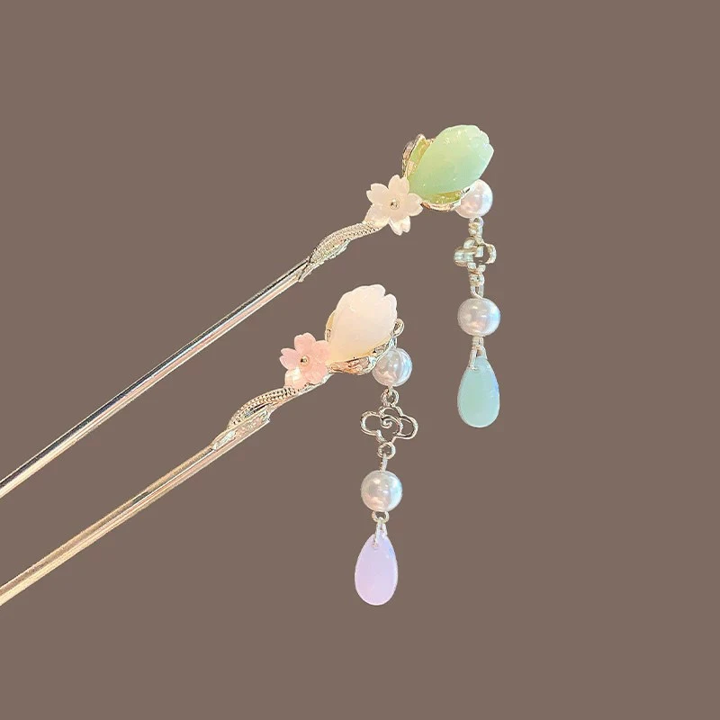Vintage Flower Pearl Tassel Hairpin for Women Exquisite Chinese Style Hair Stick Sweet Elegant Versatile Hair Accessories Gift view 2