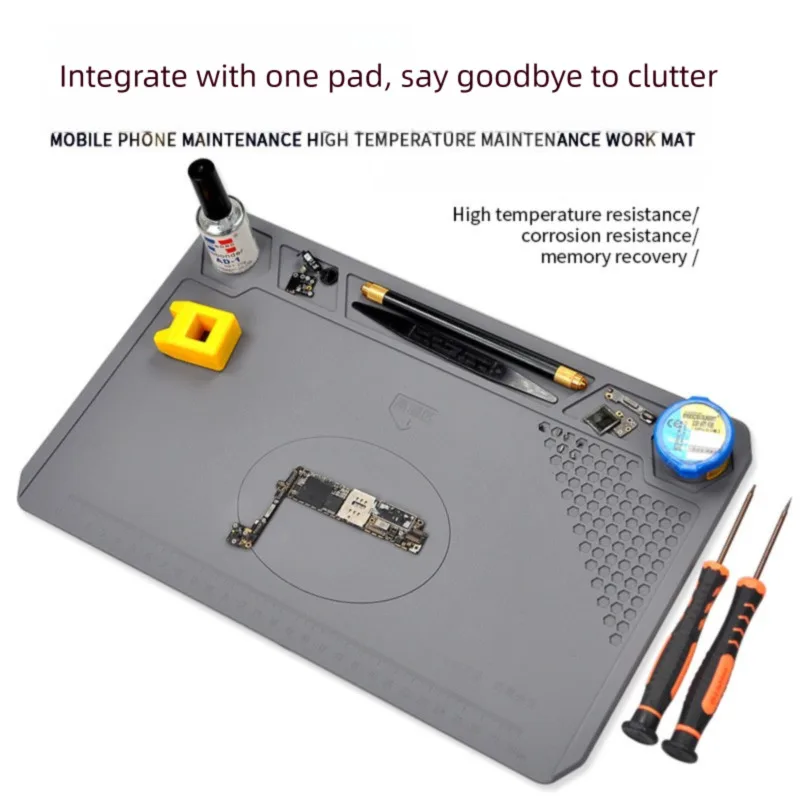 Tapete profissional para reparo de telefone com célula de memória e áreas de colocação de ferramentas e almofada de trabalho resistente à corrosão e durável e resistente ao calor