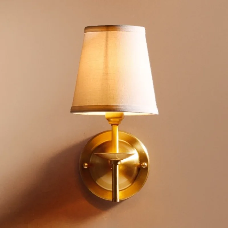 

Retro Simple Fabric Lampshade Balcony Walkway Stair Light Wrought Iron Wall Lamp Living Room Study Bedroom Bedside Lamp