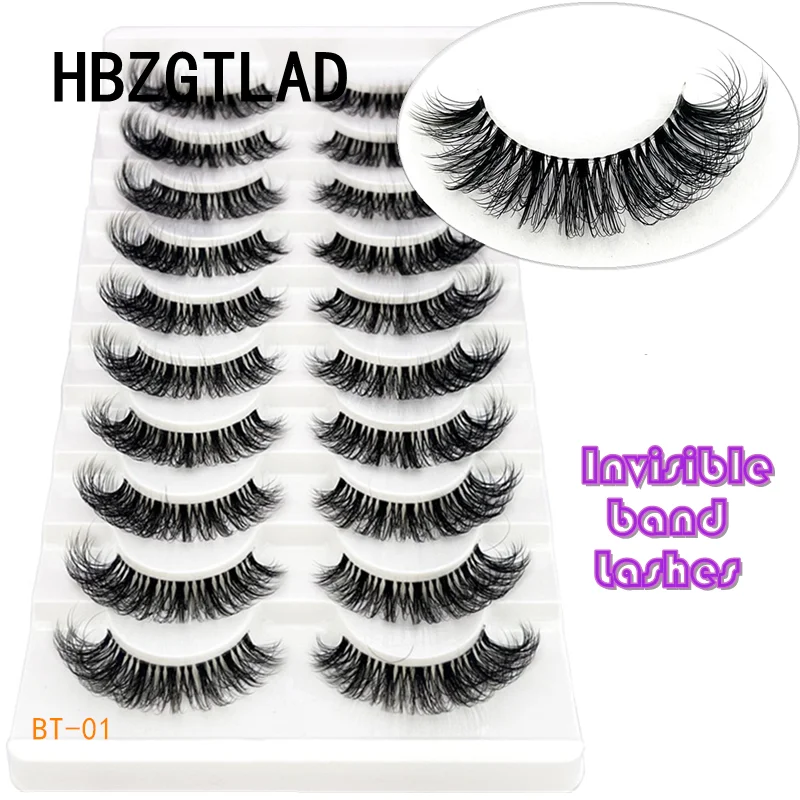 10 Pairs Invisible band Lashes 3D Faux Mink Lashes Natural short Transparent Terrier Lashes Clear Band Soft Eyelashes Extension