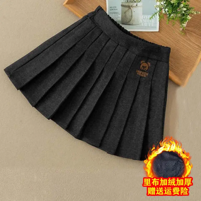 Girls\' Autumn and Winter 2021 New Skirt Middle and Big Children College Style JK Pleated Skirt Little Girl Fleece-Lined Skirt