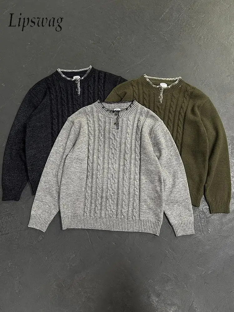 

Fashionable Textured Knitted Sweaters Mens Vintage Buttoned Henley Neck Jumpers Men Streetwear Spring Fall Knitting Pullover Top