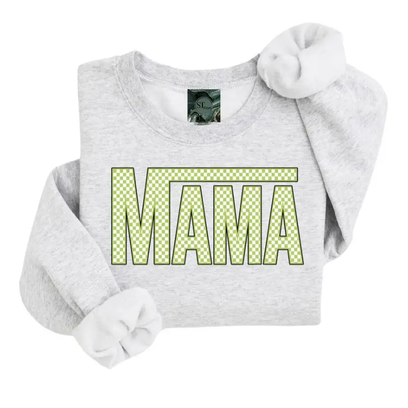 Y2K Grafisch Sweatshirt Geruit Mama Grijs unisex fit Comfort Katoenen Top Dameskleding grafische T-shirts schattige shirts