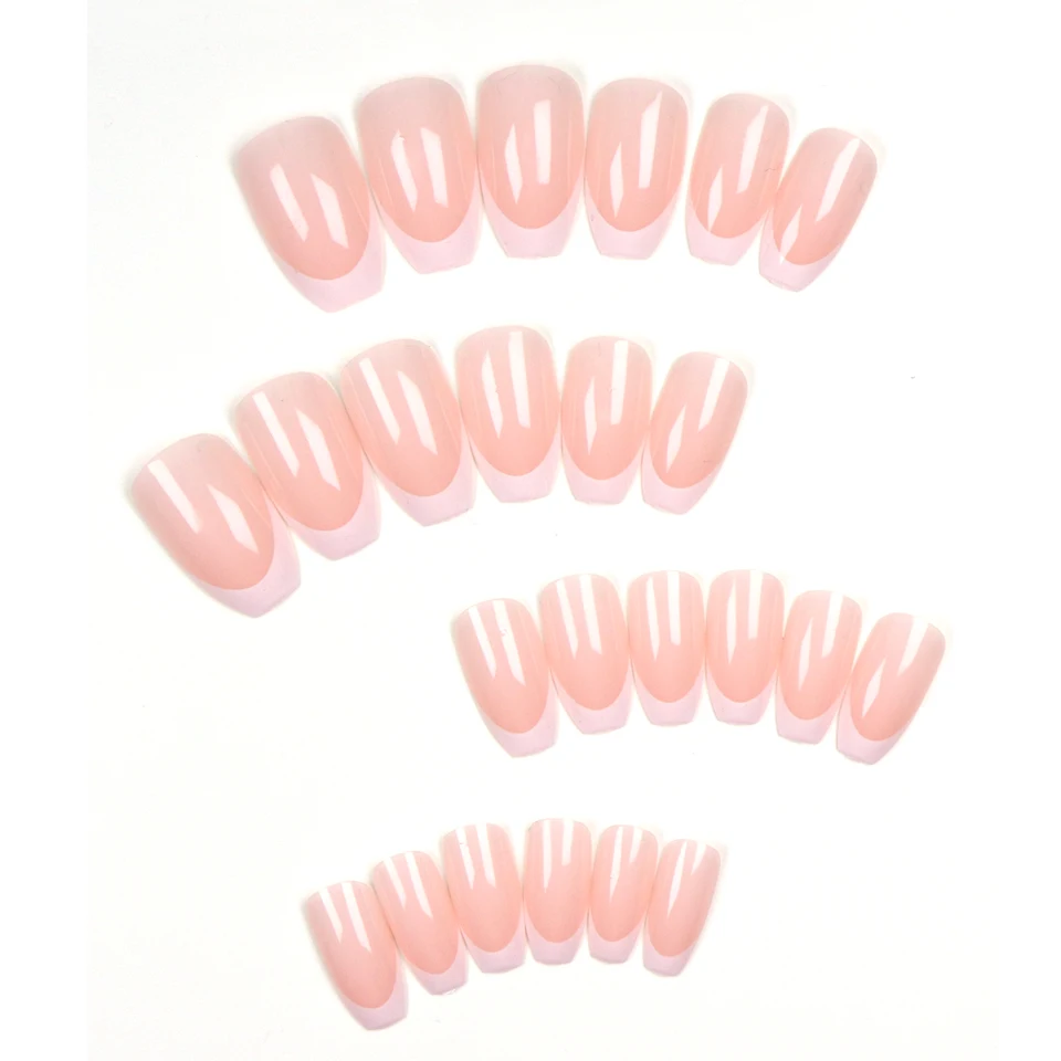 48 piezas uñas postizas y para pies medianas rosadas candy color cuadrado con borde blanco para regalo de chica 3