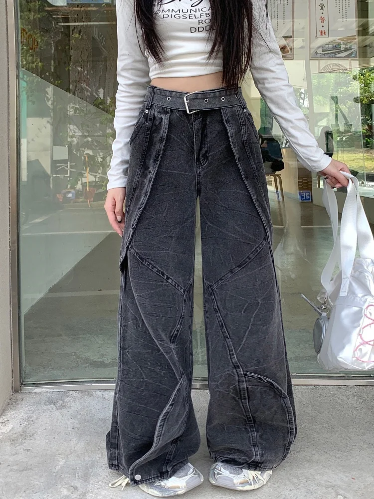 2024 Pantalon Y2K Streetwear Washed Black Baggy Stacked Jeans Pants For Women 90S Vintage Clothes Wide Leg Luxury Lady Trousers