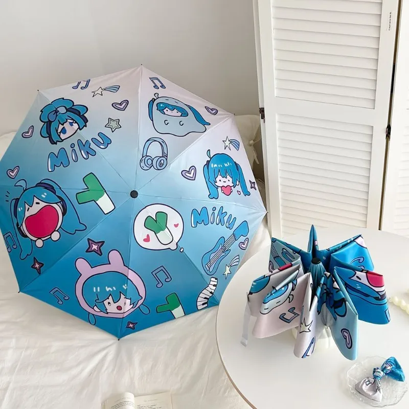 

Hatsune Miku animation peripheral kawaii fully automatic rain or shine vinyl sun umbrella cute cartoon anti-UV sun umbrella gift