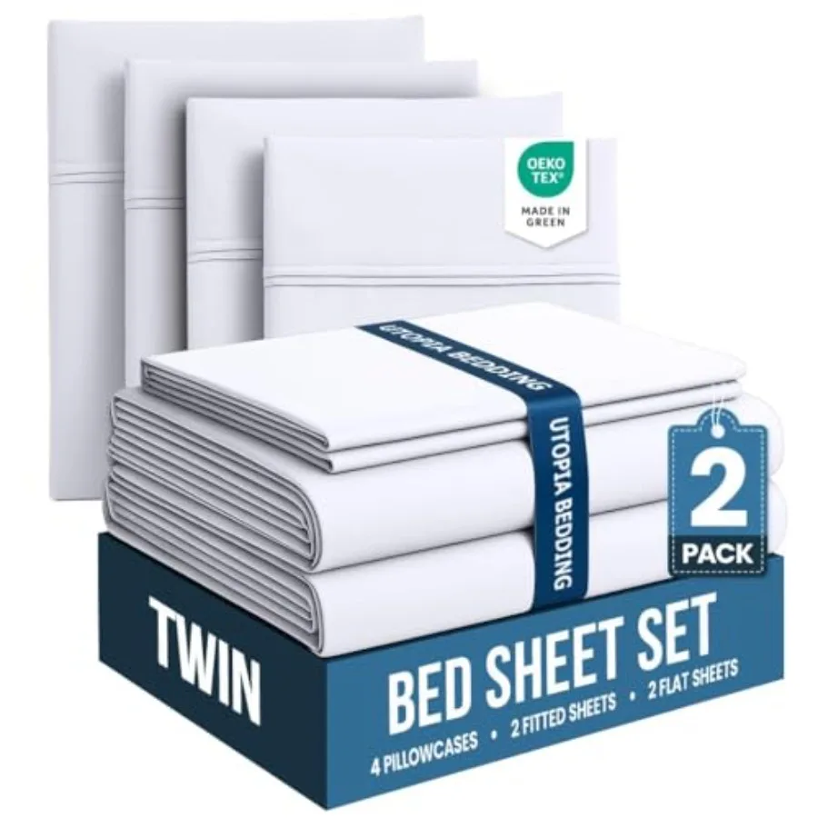

Bed Sheets Set - Pack of 2 Sheet Sets - Perfect for Spa, Hotel, and Guest Bedroom - Brushed Microfiber - Shrinkage and Fade Res