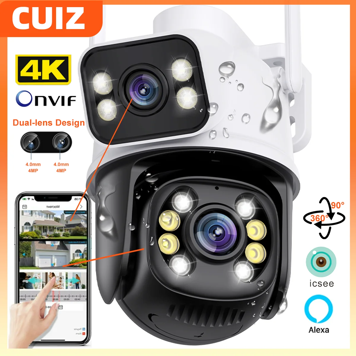 

8MP Wifi Security Camera 4K Wireless CCTV Outdoor Surveillance Camera Dual lens Dual Screen Auto Tracking IP Camera Vision ICsee