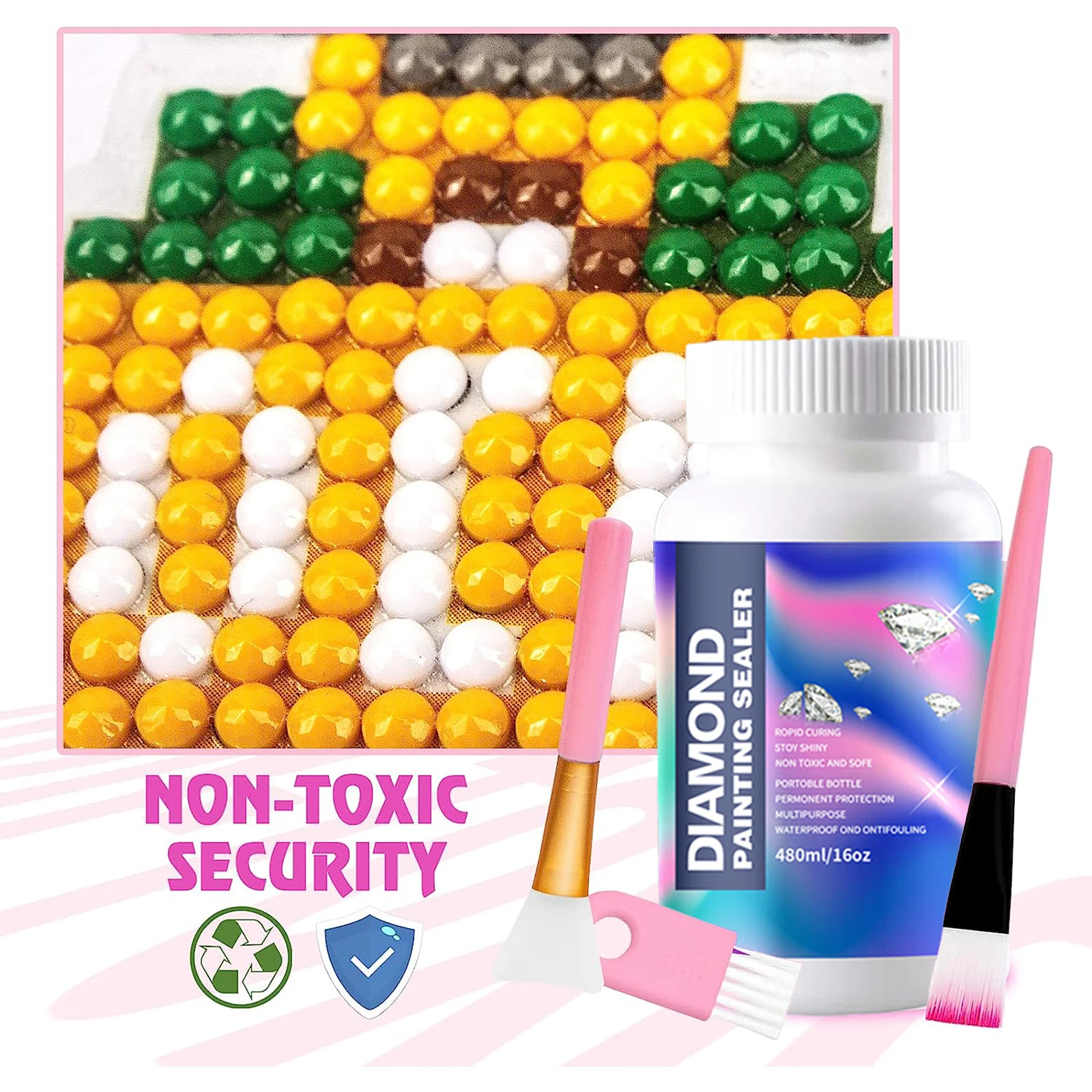 480ML(16oz) Diamond Painting Sealer Kits with 3 Pcs Brushes Diamond Art Sealer Puzzle Glue Accessories and Tools for Adults
