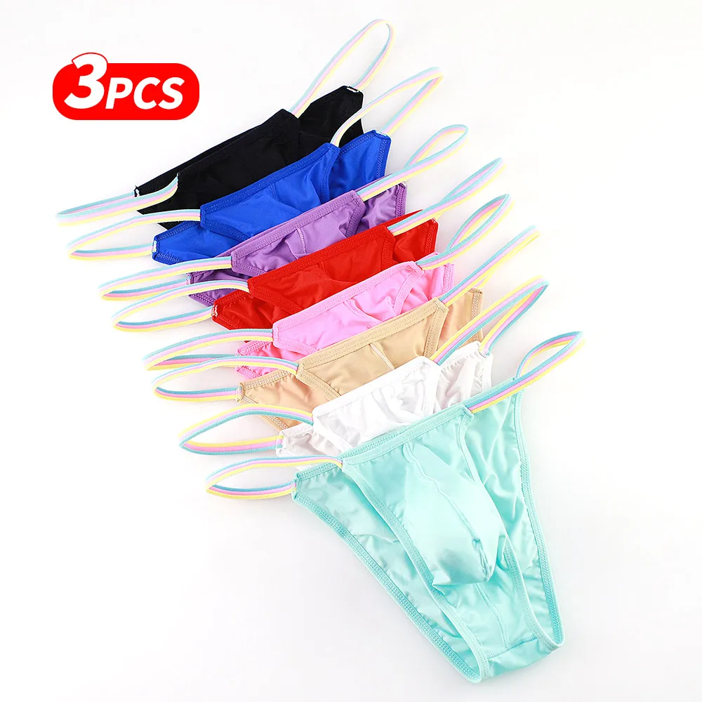 3 Pack Men Sexy Ice Silk Bikini Briefs Low Rise Cheeky Half Coverage Underwear Soft Breathable 8 Colors Optional Mens Lingerie