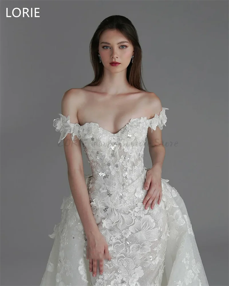 LORIE A-line Sexy Fiori di pizzo Applique Abito da sposa con spalle scoperte Abiti da sposa eleganti Abito da sposa senza schienale Personalizzato 2025