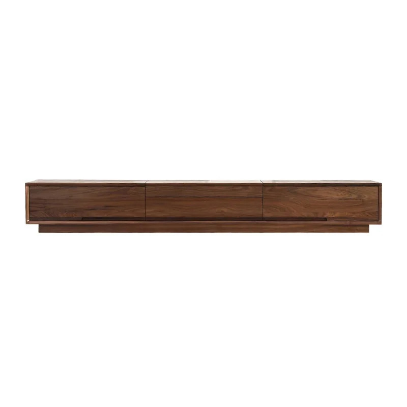 

Laser projector solid wood TV cabinet black walnut white oak Nordic simple living room storage retractable floor cabinet