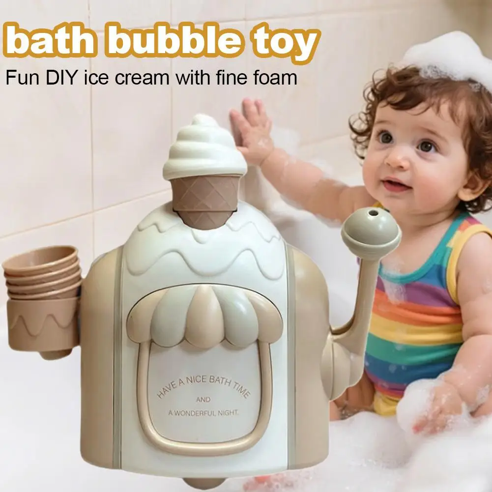 Ice Cream Bubble Machine Child Bathroom Bath Toys Toddler Manual Ice Cream Maker Foam Play Machine Parent Kids Interactive Toys