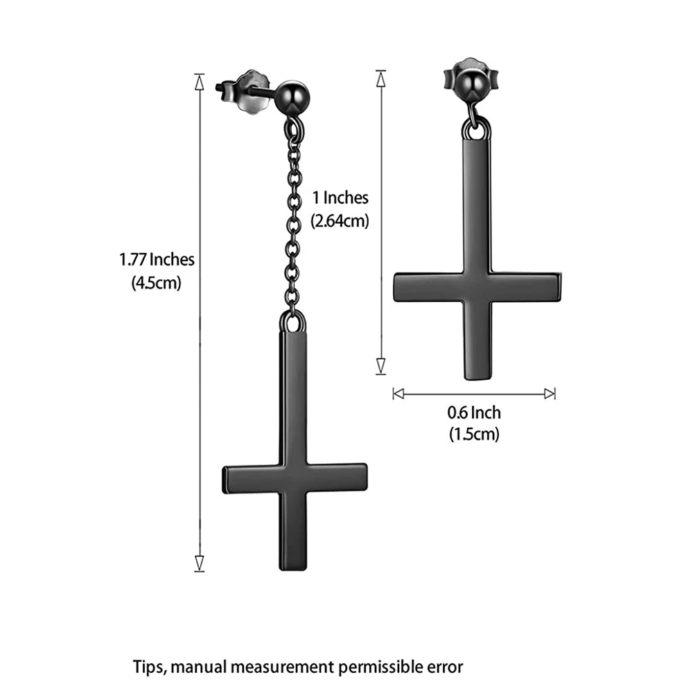 WKOUD Mens Cross Stud Earrings Religious Christian Cross Dangle Earrings Boys Hip Hop Stainless Steel Asymmetry Cross Jewelry