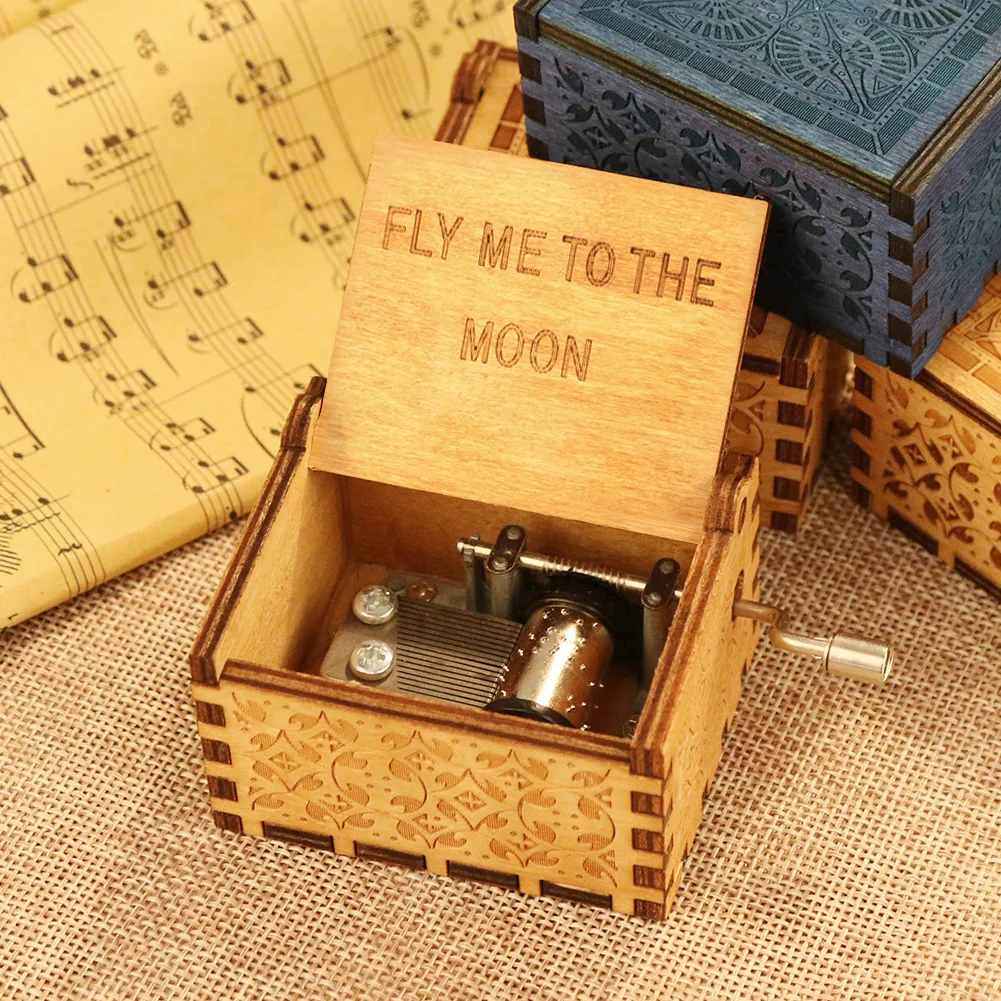 Wooden Engraved Musical Box Exquisite Household Mini Ornaments Creative Antique Carved Valentine Day for Birthday Christmas Gift