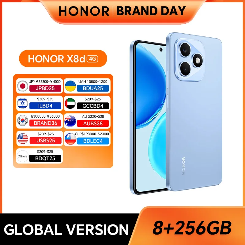 New HONOR X8d 8GB+256GB Global Version 4G Smartphone 108MP Main Camera 6800mAh 45W SuperCharge Dual SIM Android 16