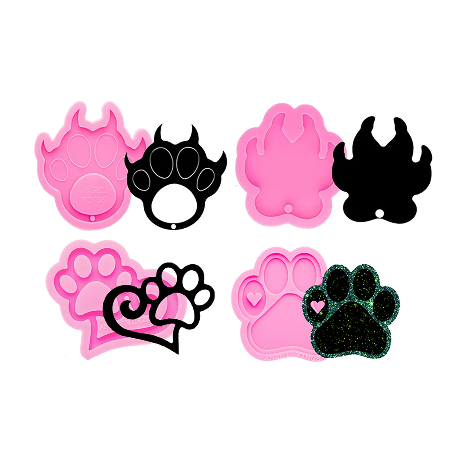 Paw Heart Keyhole Silicone Mold Reusable for Epoxy Resin DIY Craft Jewelry Keychain Casting Supplies