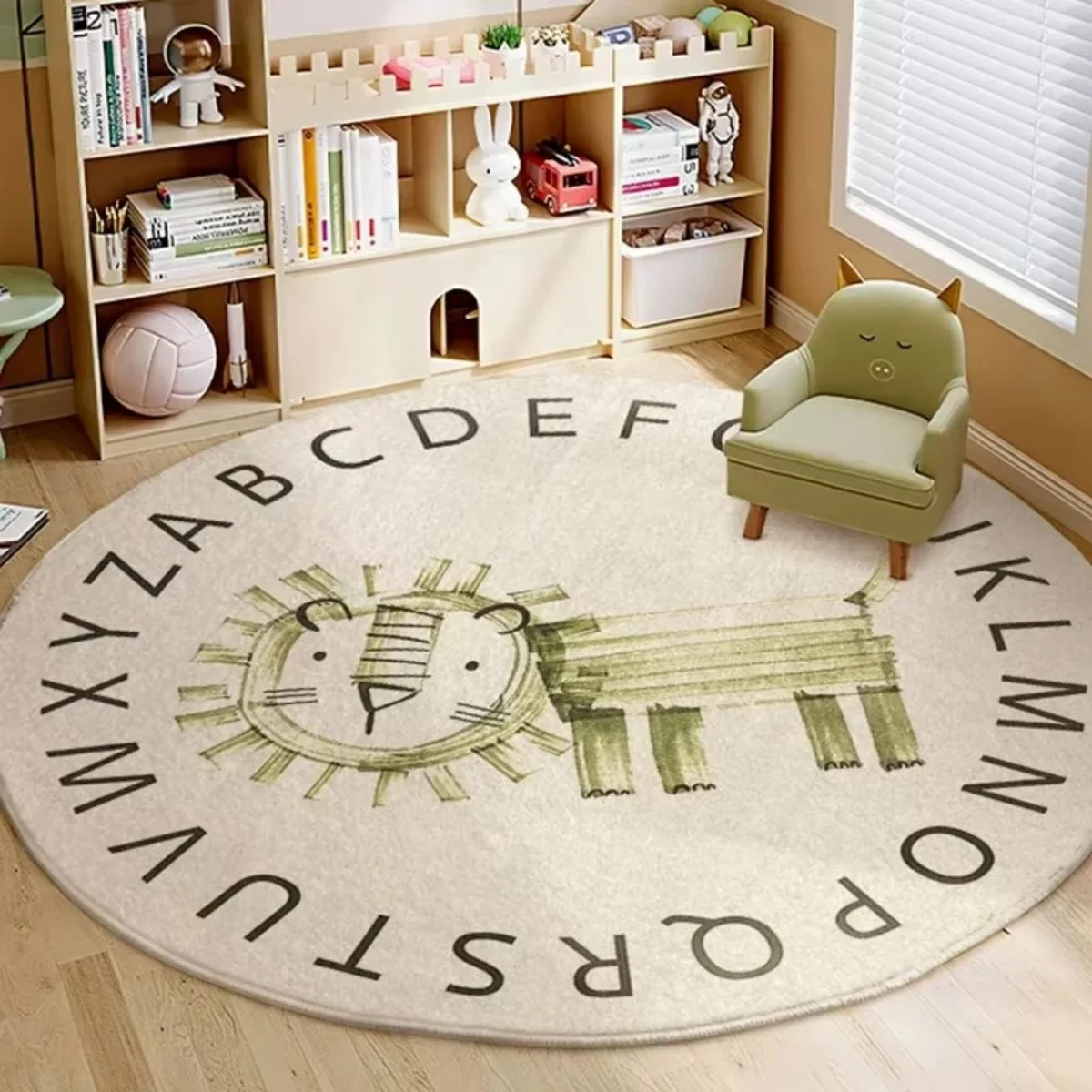 B16LYX Round Area Rug Sketch Lion Alphabet Print Floor Carpet Nordic Home Decor Living Room Bedroom Sofa Interior Art Accent