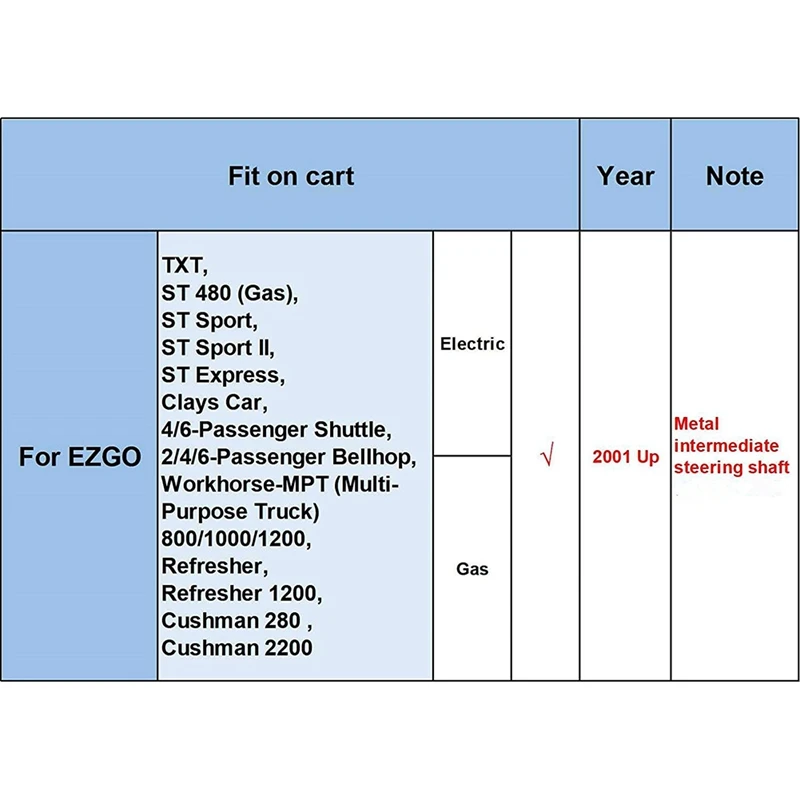 For EZGO TXT Intermediate Steering Shaft Assembly Joint For Golf Carts 2001-Up, 70580-G01