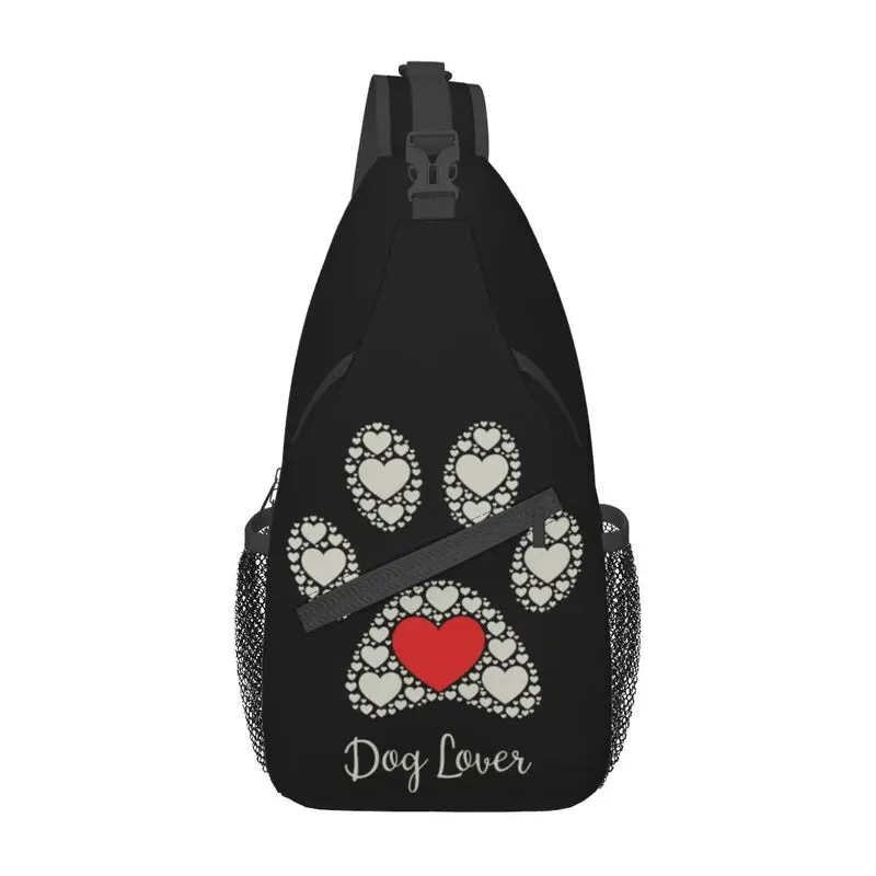 Fashion Dog Lover Pet Paw Heart Sling Crossbody Backpack Men Shoulder Chest Bag for Camping Biking