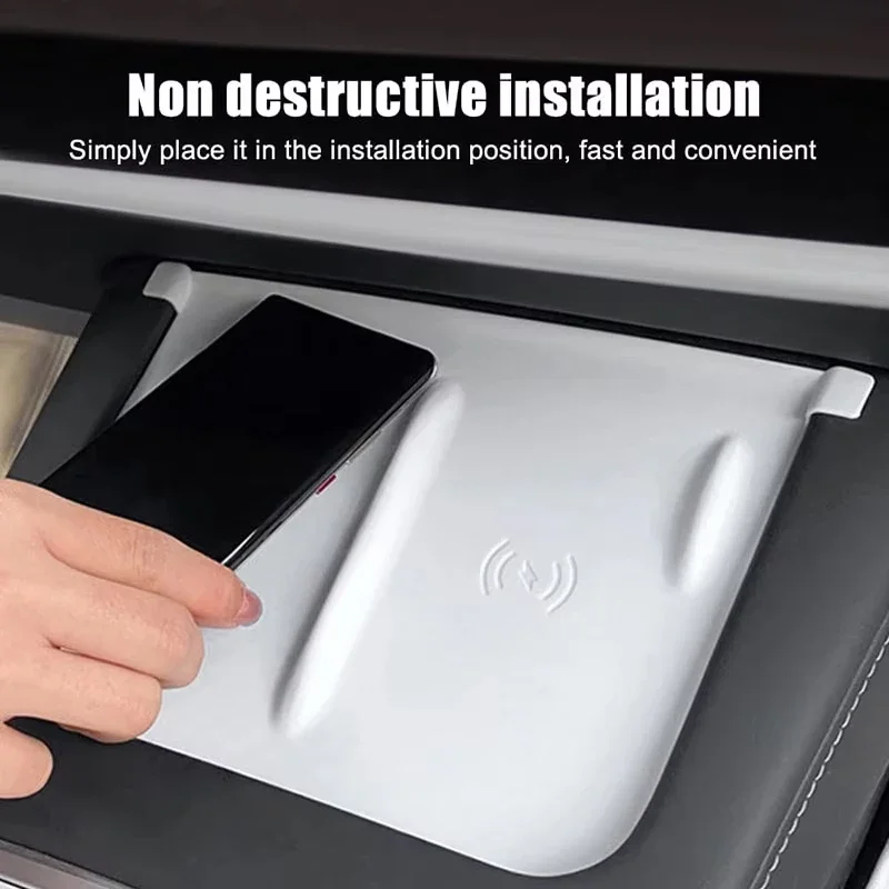 Car Wireless Charging Pad For New Tesla Model 3/Y 2024 2023 2022 Center Console Charger Mat Phone Mount Silicone Non-slip Pads