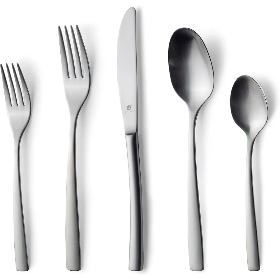 

Matte Silverware Set, 18/10 Stainless Steel Satin Flatware, Modern Brushed Finish Cutlery, Dishwasher Safe (40-Piece, Sleek)